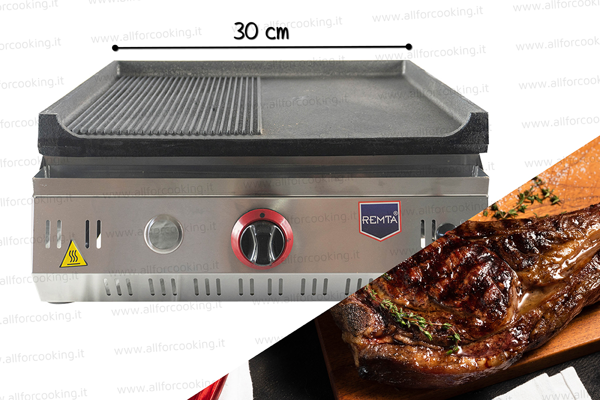 fry top gas ghisa 30 rigata liscia